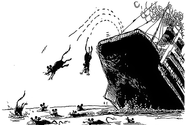 Wo laufen die Ratten von einem sinkenden Schiff?